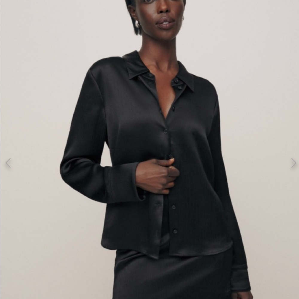 Reformation Black Silk Button Down - S